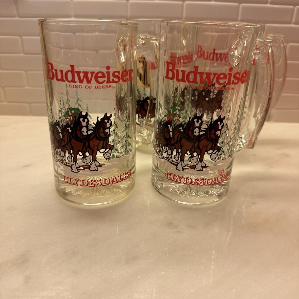 Vtg‎ 1989 Anheuser Busch Budweiser Clydesdales Beer Mugs 4pc 12oz Holiday Stein